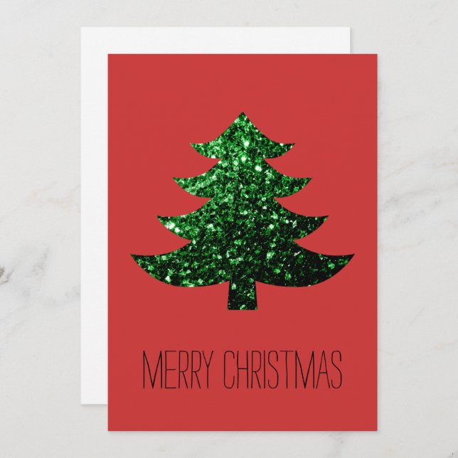 Customise Sparkly Christmas tree green Red invite (Front/Back)