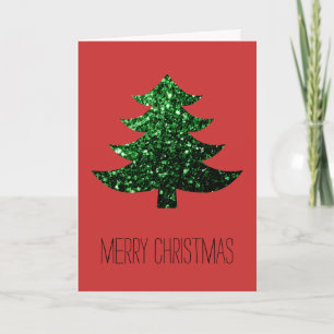 Customise Sparkly Christmas tree green sparkle Red Holiday Card