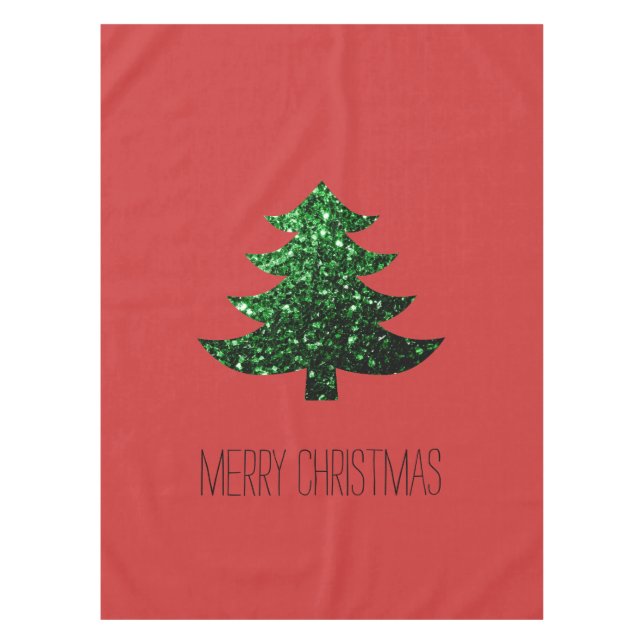 Customise Sparkly Christmas tree green sparkle Red Tablecloth (Front)