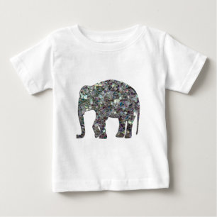 Customise Sparkly colourful silver mosaic Elephant Baby T-Shirt