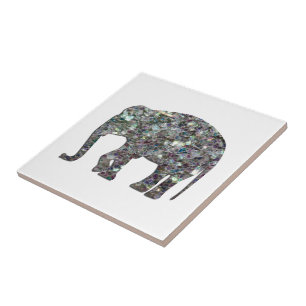 Customise Sparkly colourful silver mosaic Elephant Ceramic Tile