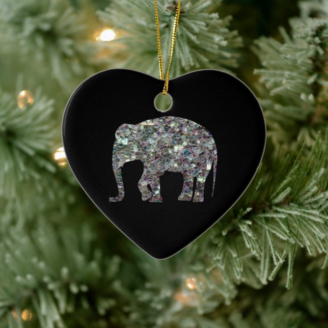 Customise Sparkly colourful silver mosaic Elephant Ceramic Tree Decoration (Tree)