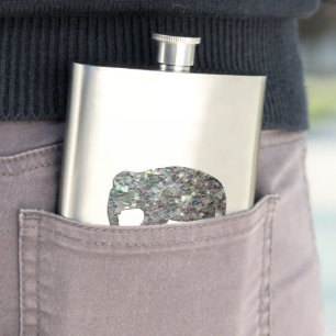 Customise Sparkly colourful silver mosaic Elephant Hip Flask