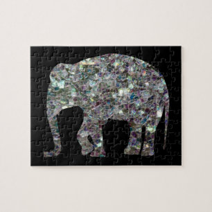 Customise Sparkly colourful silver mosaic Elephant Jigsaw Puzzle