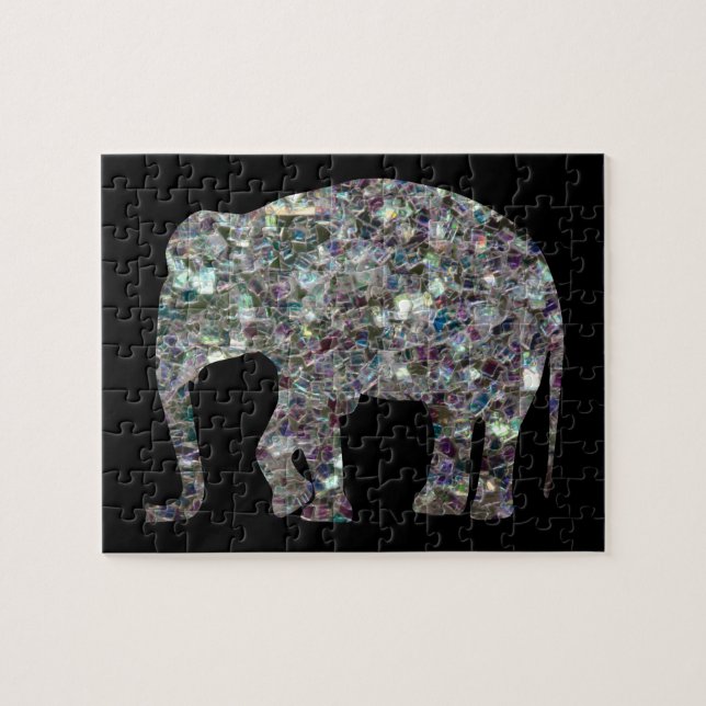 Customise Sparkly colourful silver mosaic Elephant Jigsaw Puzzle (Horizontal)