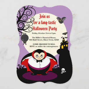 Customise, spooky Halloween cute Dracula vampire: Invitation
