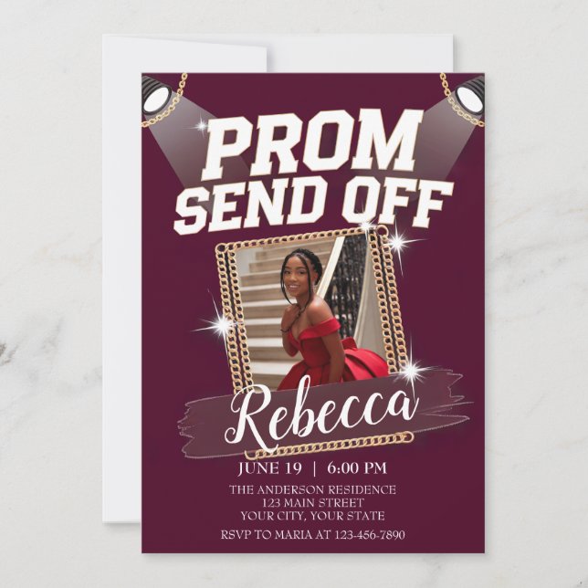 Customise Spotlight Prom Send Off Black Gold Chain Invitation (Front)