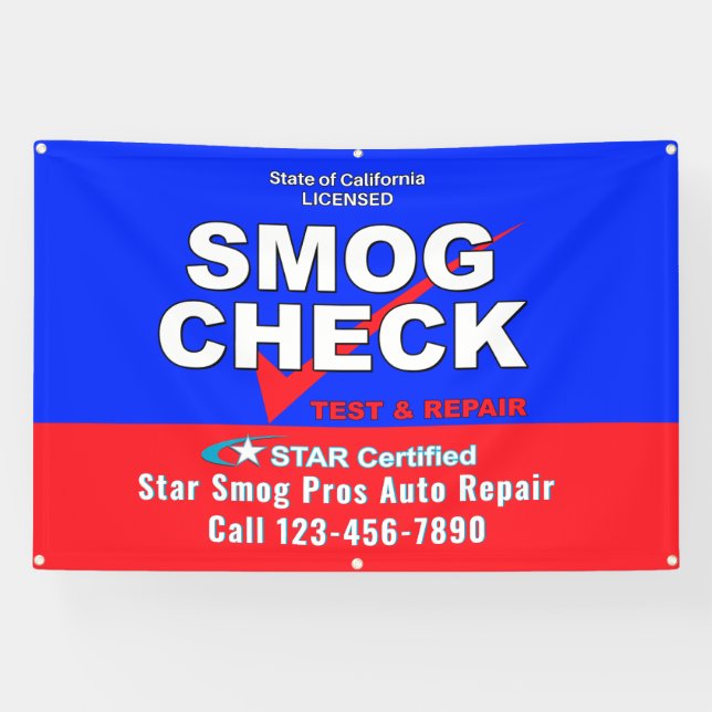 Customise Star Certified Smog Test Automotive Shop Banner (Horizontal)