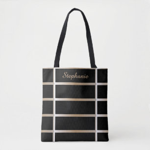 Customise stylish black gold tiled tote bag