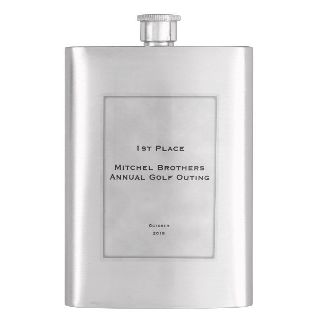 Customise Text Distressed Framed Inset Classic Fla Hip Flask (Front)