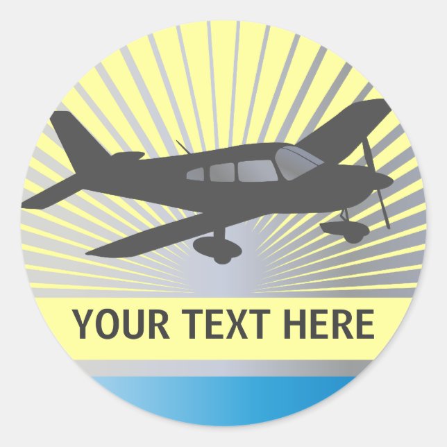 Customise Text - Low Wing Aeroplane Classic Round Sticker (Front)