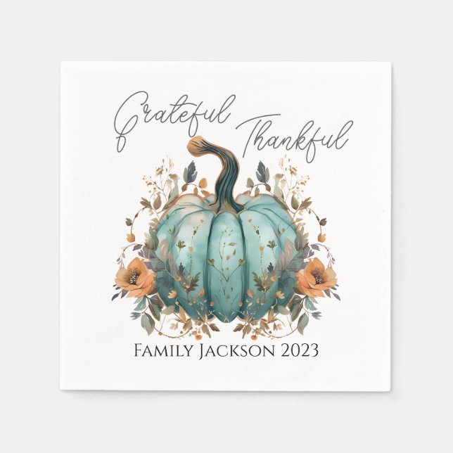 Customise Thanksgiving Rustic Blue Pumpkin Napkin (Front)