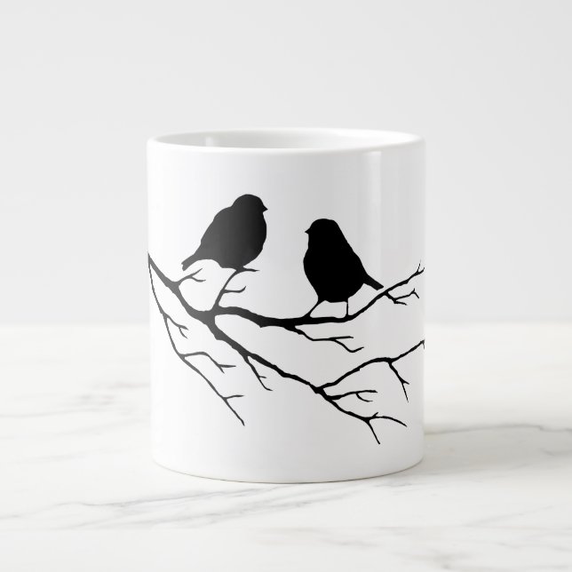 Customise the Colour Two Birds in Tree Nature Large Coffee Mug (Front)