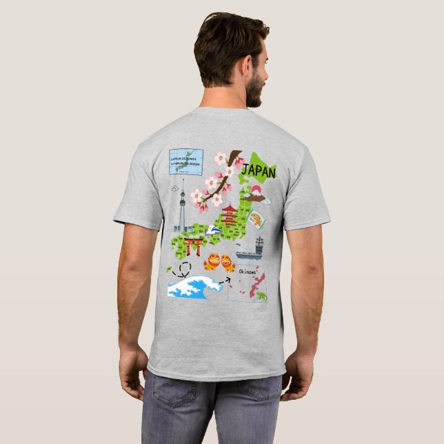 Customise the front, Fun Japanese Map Design back T-Shirt (Back Full)