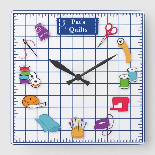 Customise the Label Quilt Time Square Wall Clock (Front)