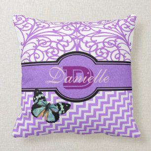 Customise these fancy purple and butterfly cushion