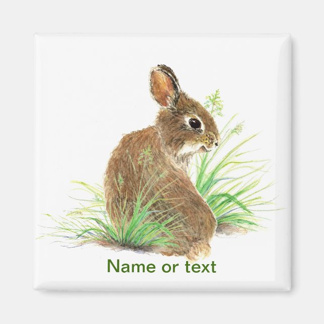 Customise this Curious Rabbit, Watercolor Animal Magnet (Front)