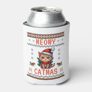 Customise This Design: Meowy Catmas Cat Christmas Can Cooler