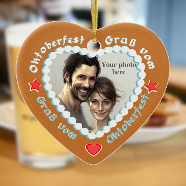 Customise this German Style Gingerbread Heart Ceramic Ornament (Creator Uploaded)