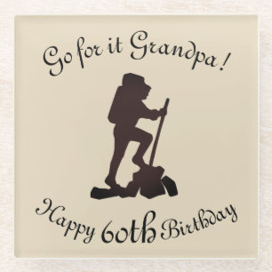 Customise this Hiking Happy 60th Birthday Grandpa Glass Coaster