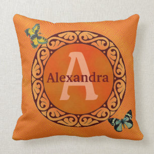 Customise this orange and butterfly cushion