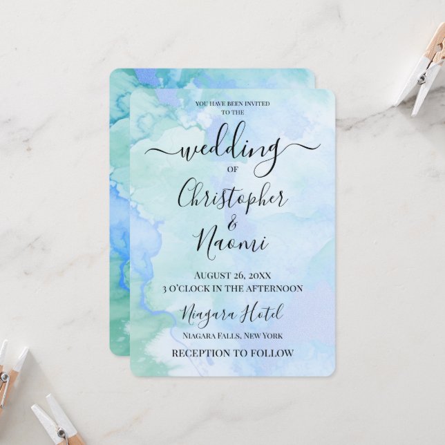 Customise This Watercolor Background Invitation (Front/Back In Situ)