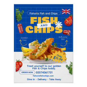 Customise UK Edition Delicious Fish N Chips Restau Poster