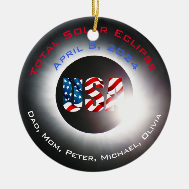 Customise USA Total solar eclipse April 8 2024 Ceramic Ornament (Front)