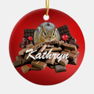 Customise Valentine’s Day Chocolate Chipmunk Ceramic Ornament