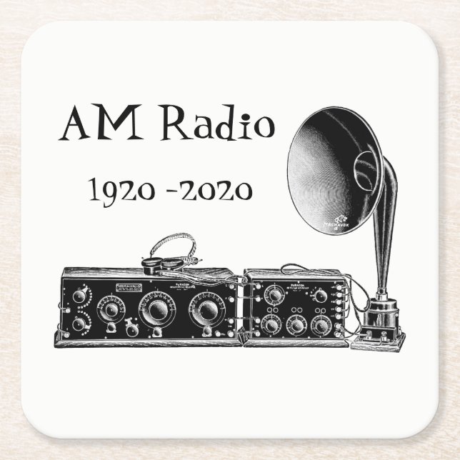 Customise Vintage AM Radio Receiver Square Paper Coaster (Front)