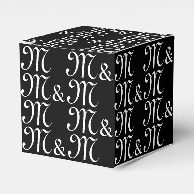 Customise w couple's Initials monogram black gift Favour Box (Front Side)