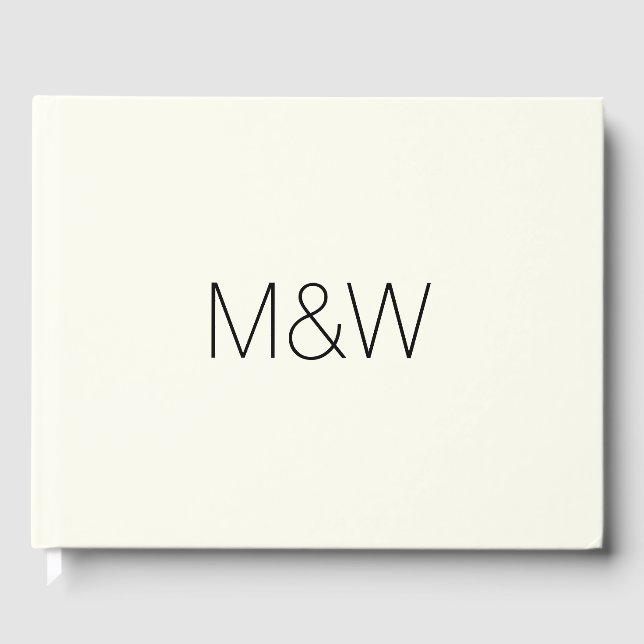 Customise w couple's Initials monogram black ivory Guest Book (Front)