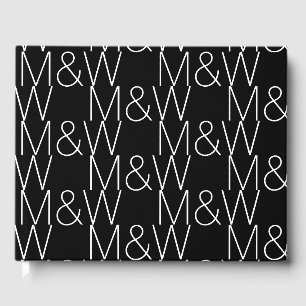 Customise w couple's Initials monogram black white Guest Book