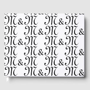 Customise w couple's Initials monogram black white Guest Book