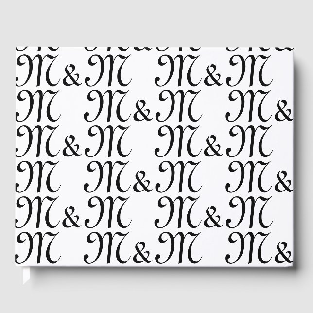 Customise w couple's Initials monogram black white Guest Book (Front)
