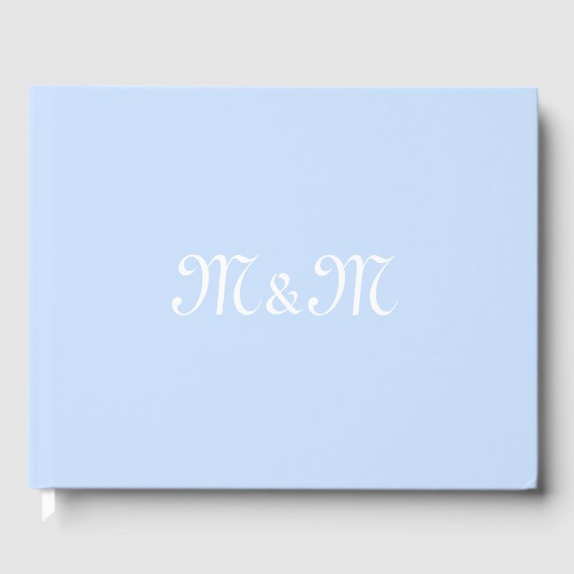 Customise w couple's Initials monogram light blue Guest Book (Front)