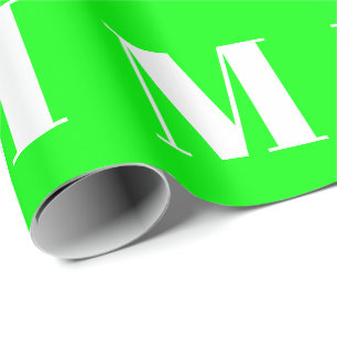 Customise w/Initial Letter, neon green white gift Wrapping Paper