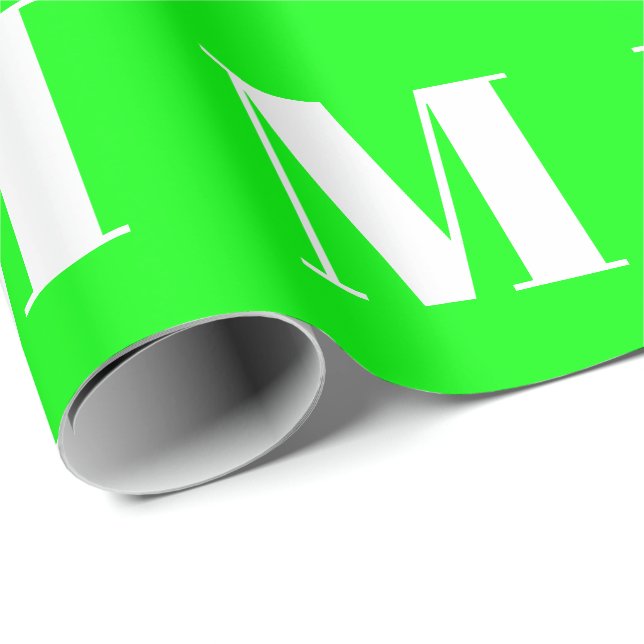 Customise w/Initial Letter, neon green white gift Wrapping Paper (Roll Corner)