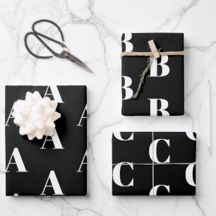 Customise w/Initial monogram Letter black white Wrapping Paper Sheet