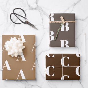 Customise w/Initial monogram Letter brown shades Wrapping Paper Sheet