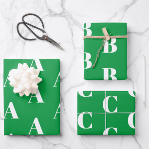 Customise w/Initial monogram Letter green white Wrapping Paper Sheet