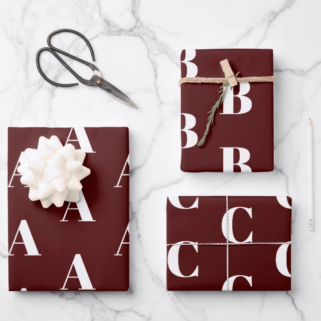Customise w/Initial monogram Letter Oxblood wine Wrapping Paper Sheet (Front)