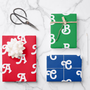 Customise w/Initial monogram Letter Red blue green Wrapping Paper Sheet