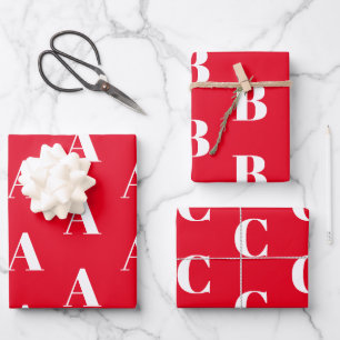 Customise w/Initial monogram Letter Red white Wrapping Paper Sheet