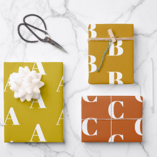 Customise w/Initial monogram Mustard Bronze shades Wrapping Paper Sheet
