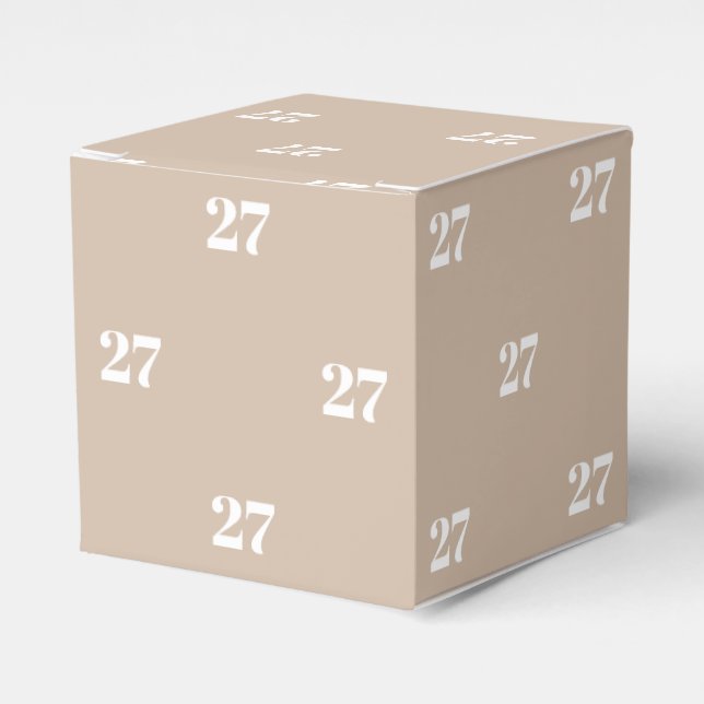 Customise w/Initial White Letter Number beige gift Favour Box (Front Side)