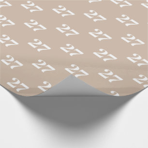 Customise w/Initial, White Letter, Number Beige Wrapping Paper