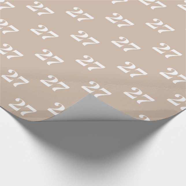 Customise w/Initial, White Letter, Number Beige Wrapping Paper (Corner)
