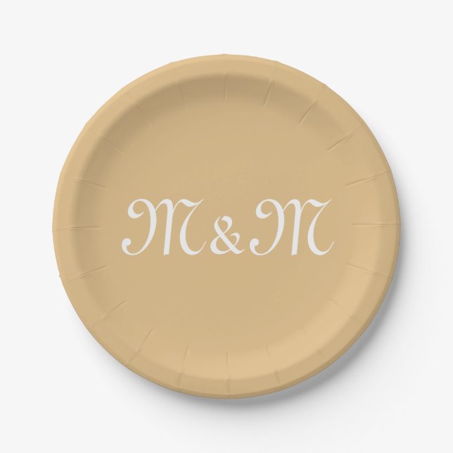 Customise w/Initial White Letter Number Camel Paper Plate (Front)