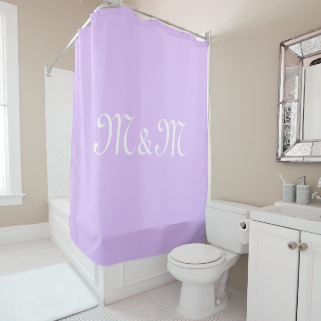 Customise w/Initial White Letter Number lavender Shower Curtain (In Situ)